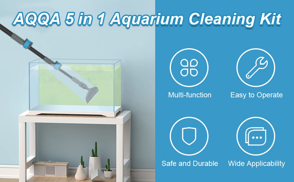 AQQA Aquarium Cleaning Tools 5 in 1 Fish Tank Cleaning Kit Algae