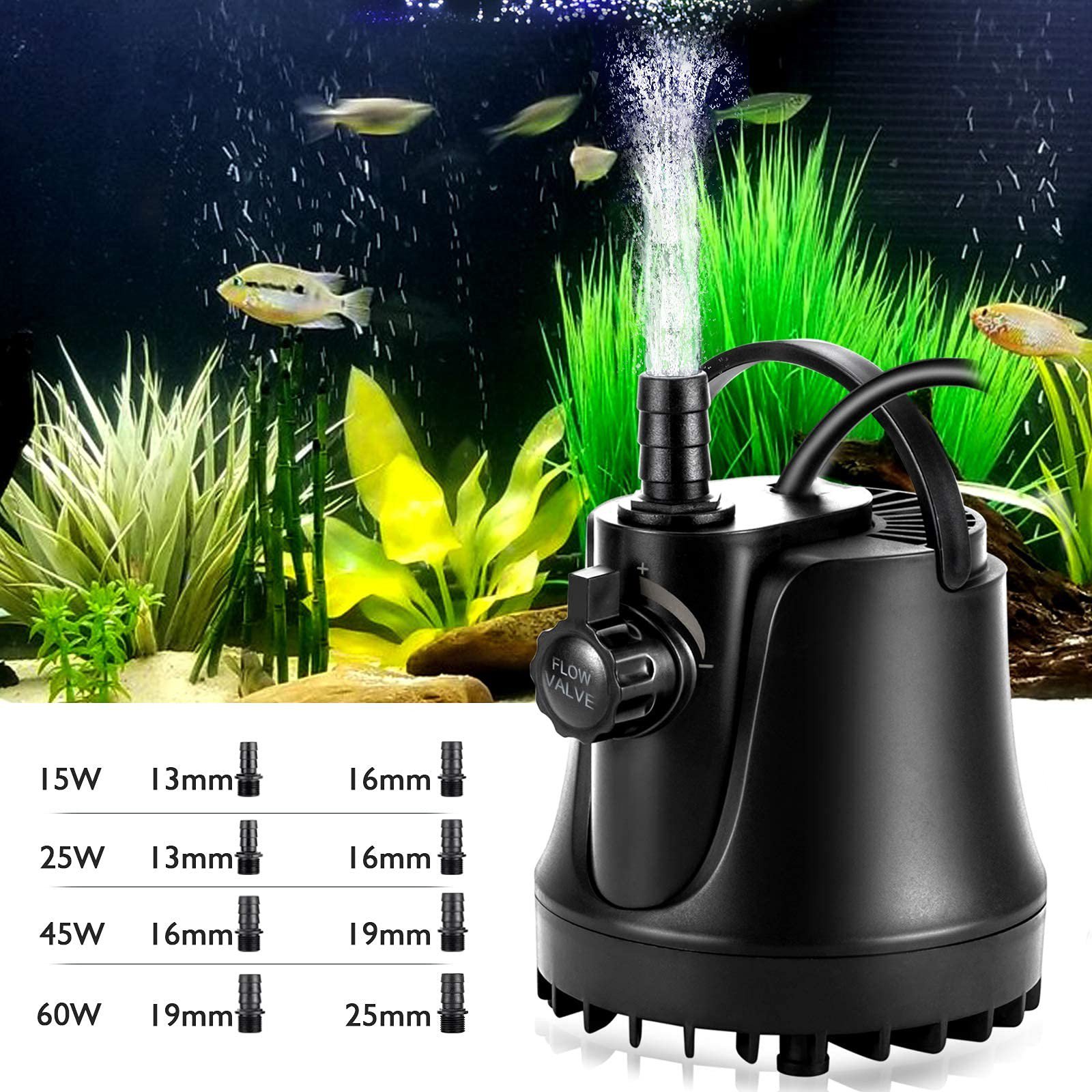 AQQA Aquarium Pumpe,1000L/H Ultraleise Wasserpumpe klein