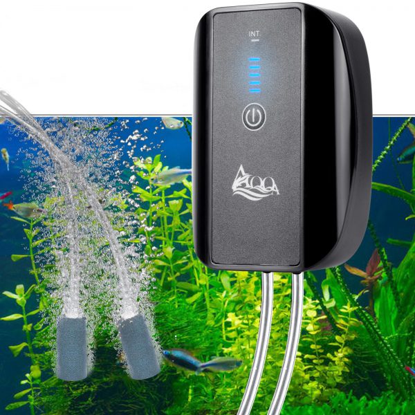 AQQA Aquarium Lithium Battery Air Pump,Multifunctional Rechargeable Energy  Saving Power Quiet Oxygen Pump, One/Dual Outlets with Air Stone,2600mAh  Battery Suitable for Indoors Power Outages Fishing 2.5W 5W - AQQA-Make fish  keeping easier!