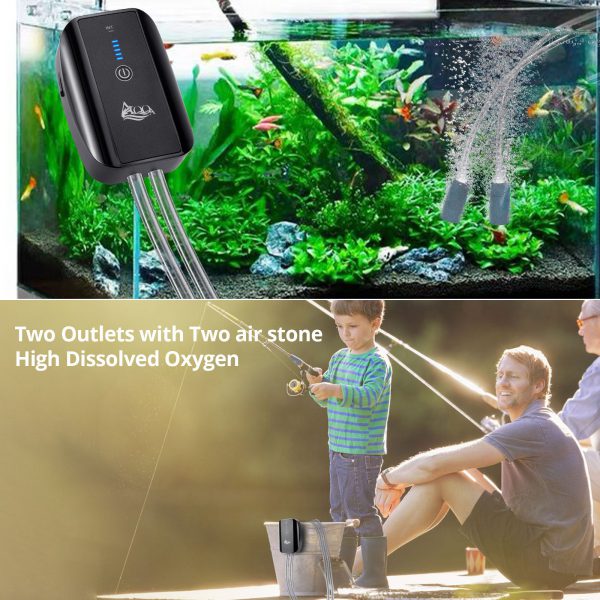 AQQA Aquarium Lithium Battery Air Pump,Multifunctional Rechargeable Energy  Saving Power Quiet Oxygen Pump, One/Dual Outlets with Air Stone,2600mAh  Battery Suitable for Indoors Power Outages Fishing 2.5W 5W - AQQA-Make fish  keeping easier!