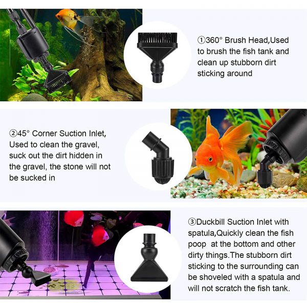 AQQA Aquarium Gravel Cleaner Siphon Kit,6 in 1 Electric Vacuum Fish Tank  Water Changer Set, Aquarium Siphon Vacuum Cleaner for Absorb Dirt, Wash  Sand Controller - AQQA-Make fish keeping easier!