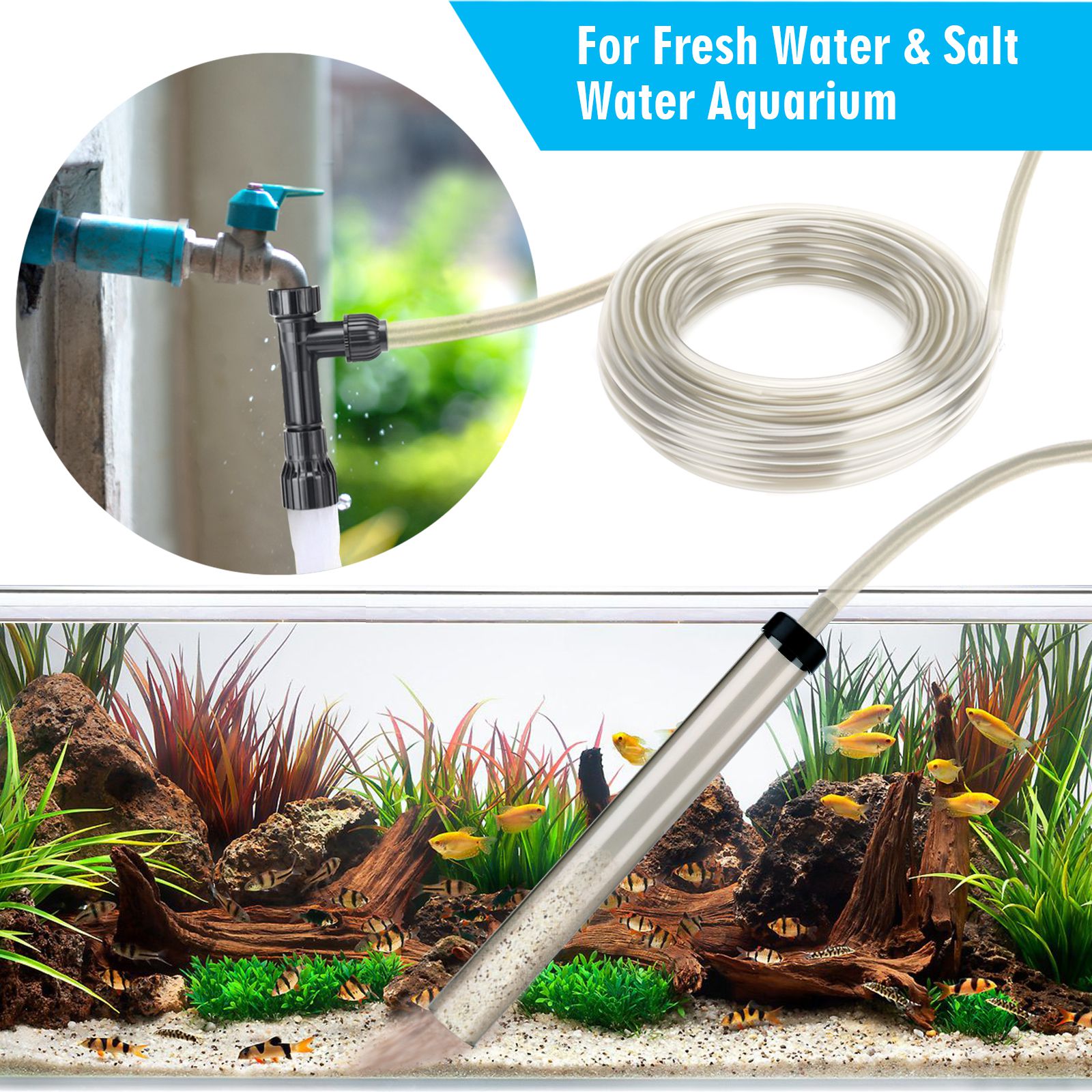 AREPK Compact Aquarium Siphon Vacuum and Water Changer Kit with Cleaning  Brush. Perfect for Simultaneous Water Changing and Cleaning in Small Fish