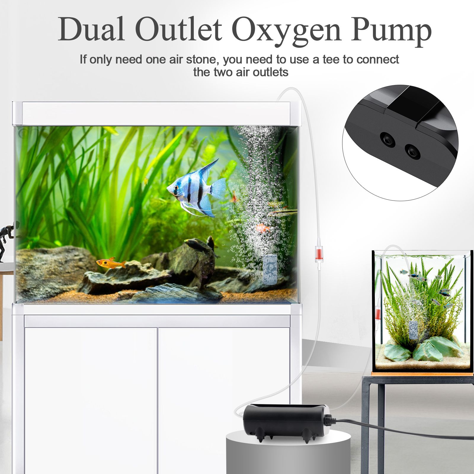 AQQA Aquarium Air Pump,5W 10W Powerful 2 Outlets,Fashion Ultra