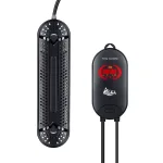 Black aqauirum heater and its remote with white background.