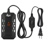A black submersible aquarium heater. Equipped with an LED display.