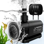 A black aquarium pump is pumping water in a fish tank.