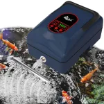 A navy blue Air Pump working for a fish tank.