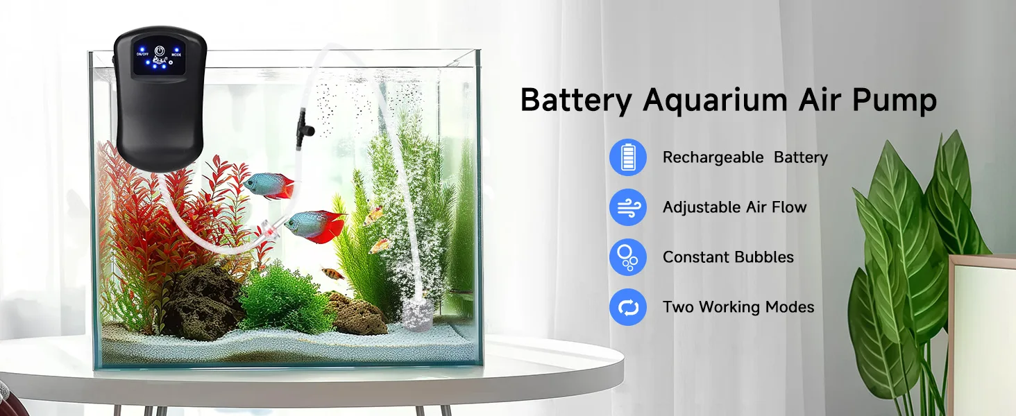 Shows benefits of aquarium air pump.