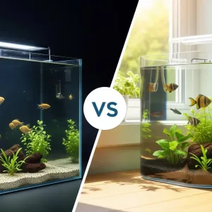 Two aquariums, one is glass aquarium and another is arylic aquarium.