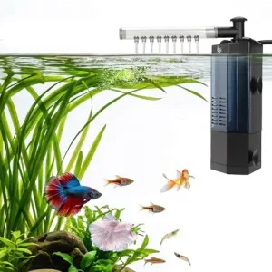 AQQA Internal Aquarium Filter with Sponge & Activated Carbon, 4-in-1 Filtration for 2-10 Gallon Tank