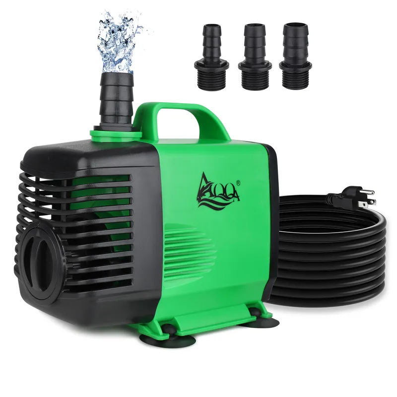 A green aquarium water pump is pumping.