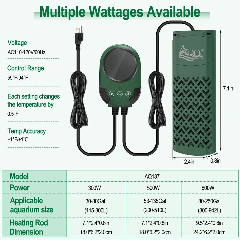 Tne detail parameters of aquarium heater.