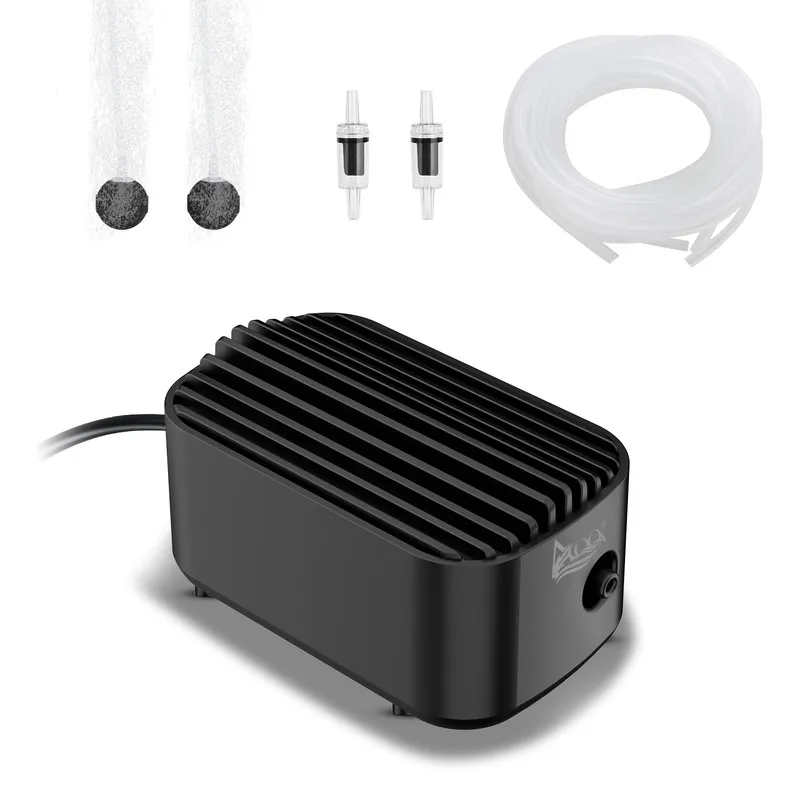 Black air pump with accessories.