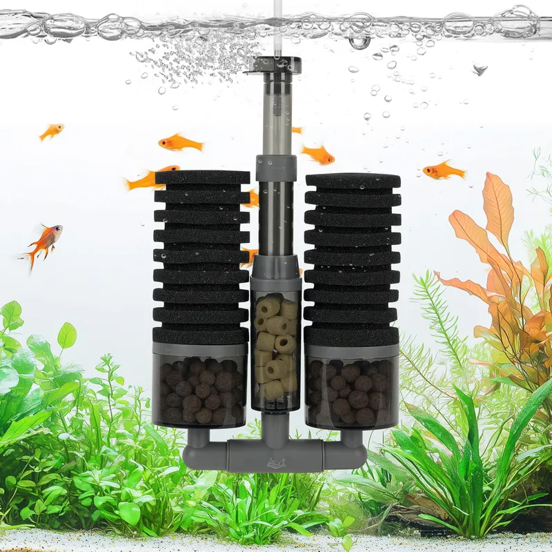 A black sponge filter is working.