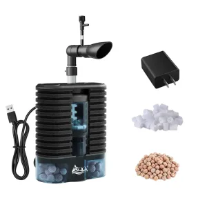 AQQA USB Sponge Aquarium Filter For Up To 26 Gal Freshwater Or Saltwater Aquariums (3W 66GPH)