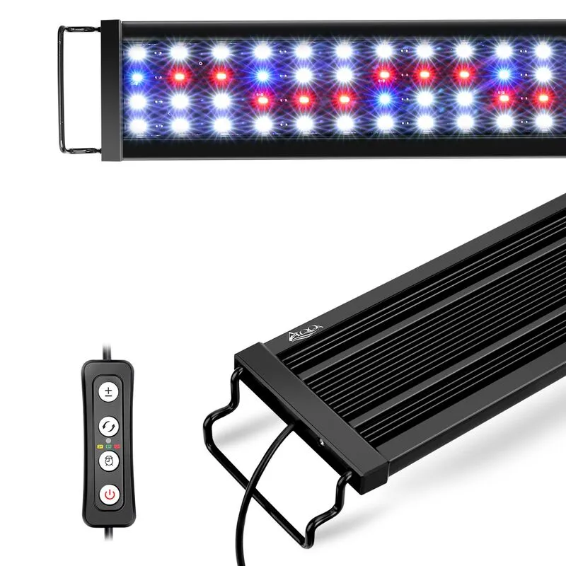 A black LED aquarium light with white background.