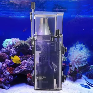 Aquarium Protein Skimmer with a purple saltywater fish tank.