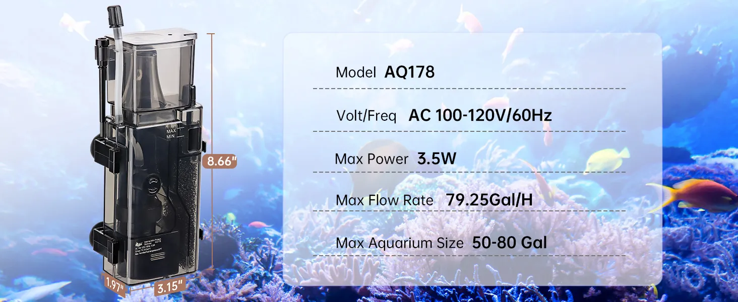 Parameters of aquarium protein skimmer.