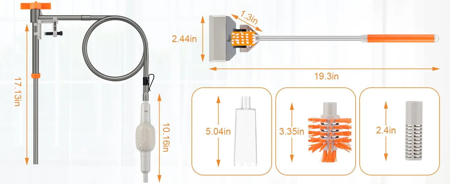 Details of siphon vacuum cleaner, especially the length.