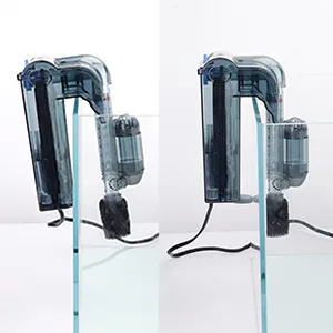 the filter can be fixed horizontally on the tank to increase stability and viewing.