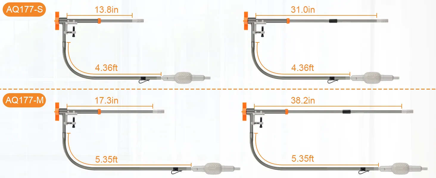 Lengths of S and M of the vacuum cleaner.