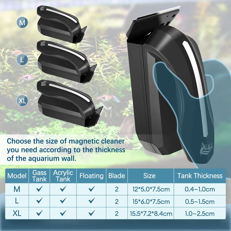 Shows parameters of AQQA Aquarium Magnetic Brush.