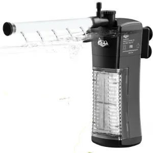 A submersible filter is filtering.