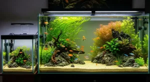 2 different size tank side by side on the stand.