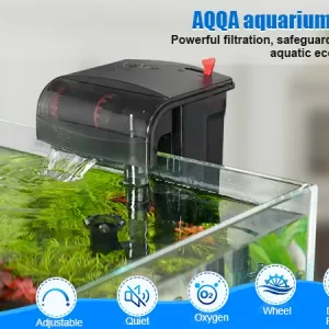 A black aquarium filter is working.
