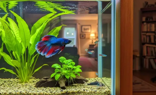 A guppy in a freshwater fish tank.