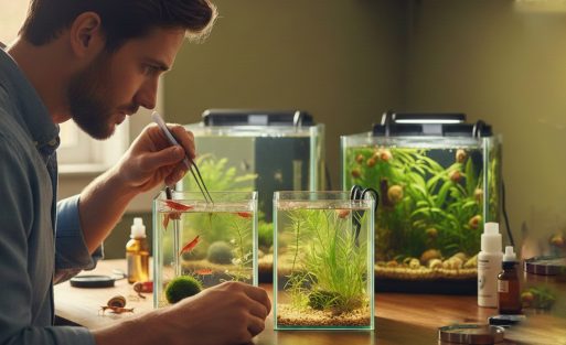 A man is caring for his nano tanks.