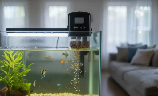 An auto fish feeder is working for feeding.