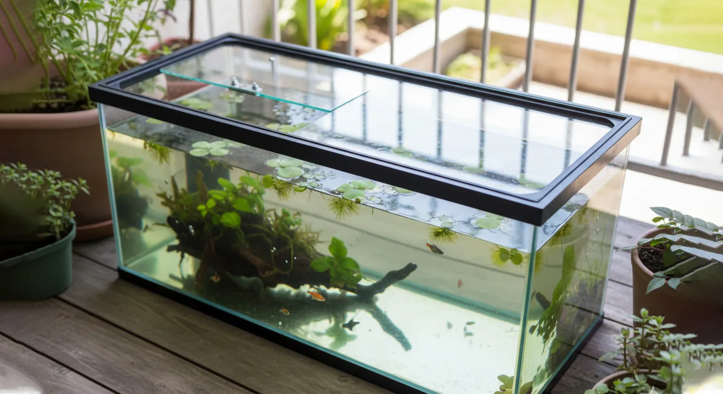 An aquarium outside in the summer time.